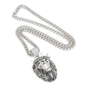 Antique White Gold Roaring Lion Necklace