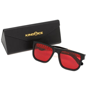 Gold Link Shades with Glossy Black Frame & Red Tint Lenses