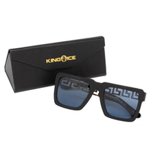 Load image into Gallery viewer, Greek Key Shades with Glossy Black Square Frame &amp; Blue Tint Lenses
