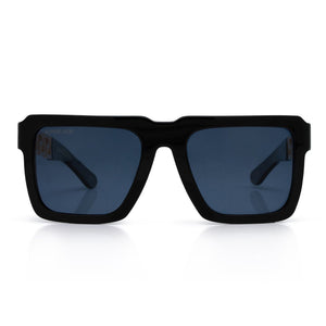 Greek Key Shades with Glossy Black Square Frame & Blue Tint Lenses