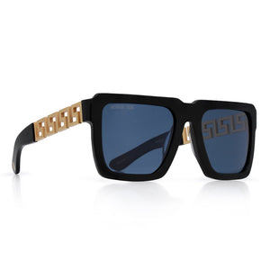 Greek Key Shades with Glossy Black Square Frame & Blue Tint Lenses